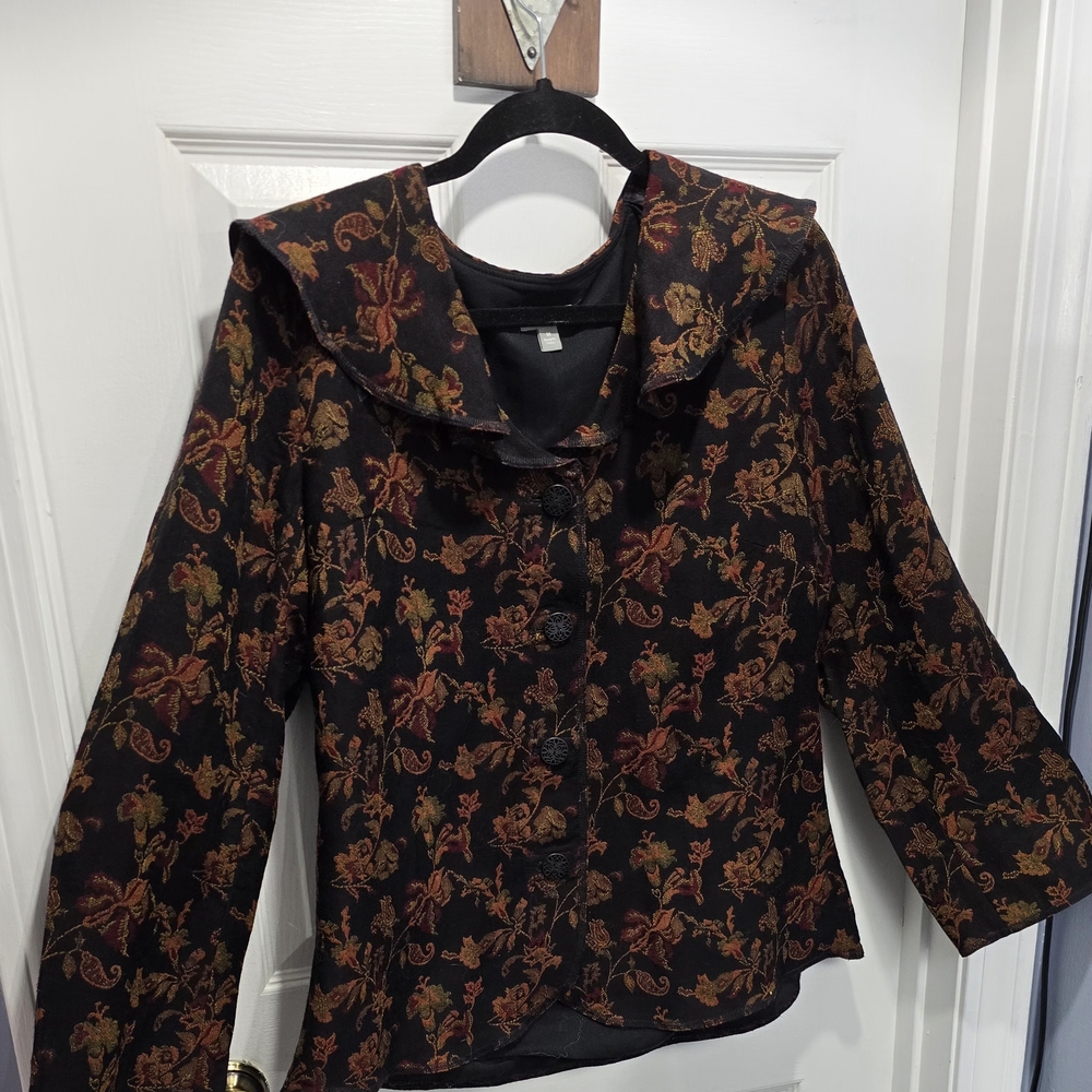 J. Jill Black and Gold Floral Suit Jacket